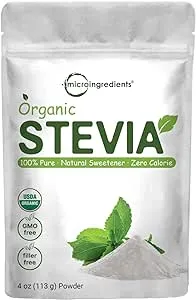 Pure Organic Stevia Powder, 4 Ounces, 706 Serving, Highest Grade Stevia Green Leaf Extract Reb-A, Reduced Bitter Aftertaste, 0 Calorie, Natural Sweetener, Sugar Alternative, Keto Friendly