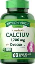 Absorbable Calcium 1200 mg with Vitamin D3 5000 IU | 120 Softgels | Calcium Carbonate Supplement | Non-GMO Gluten Free | Nature's Truth