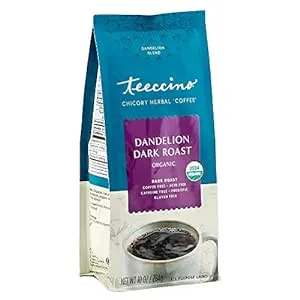 Teeccino Dandelion Dark Roast Herbal Coffee - Caffeine-Free Coffee Alternative with Prebiotics, Gluten Free, Acid Free, Organic - 10 oz