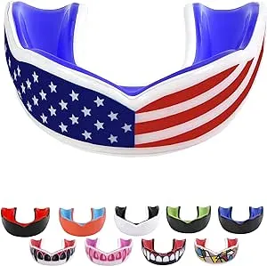 Adult Sports Mouth Guard (USA Flag & Fangs & 15 Best Colors to Choose from) - Mouthguard for Football, Boxing, Karate, Martial Arts, Rugby, MMA, Sparring, Hockey (Adult, Strapless)