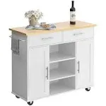 Shintenchi Kitchen Storage Island Cart with 3 Open Shelves, 2 Drawers and 2 Cabinets, Kitchen Cart on Wheels with Handle/Towel Rack, Gray