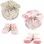 Hudson Baby Infant Girl Turban and Socks Set, Blush Rose Leopard, One Size