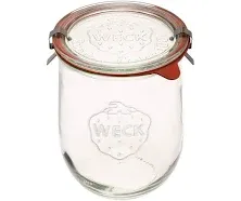 Weck Jars - 35.9 fl. oz Weck Tulip Jars 1 Liter - Sour Dough Starter Jars - Large Glass Jars for Sourdough - Tulip Jar with Wide Mouth - Suitable for Canning and Storage - (1 Jar, Glass Lid & Wooden Lid)