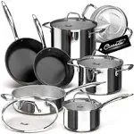 Tri-Ply Stainless Steel Pots and Pans Set 11-PC, 18/10 Stainless Steel Induct...