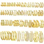 36 Pairs Gold Hoop Earrings Set for Women, Chunky Gold Earrings Multipack, Trendy Silver Hoop Earring Pack Jewelry