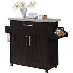 Hodedah Kitchen Island with Spice and Towel Rack, Chocolate/Gray