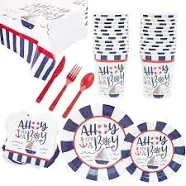 Sparkle and Bash Ahoy It's a Boy Baby Shower, Nautical Anchor Theme Party Supplies, Decorations, Plates, Napkins, Tablecloth, Cups, Cutlery (24 Guests, 169 Pieces)