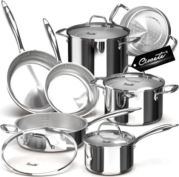 ciwete tri-ply Stainless Steel pots and pans Set 11-pc