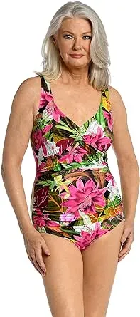 Maxine Of Hollywood Women's V-Neck Twist Front Shirred One Piece Swimsuit