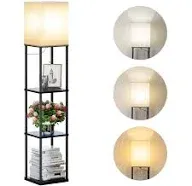 Floor Lamp with Shelves Modern Square Standing Lamp W/ 3 Color Temperature Bulb