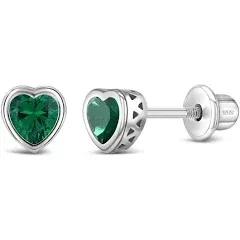 Girl's Birthstone Heart Screw Back Earrings