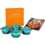 Le Creuset Stoneware Set of 4 Mini Cocottes with Cookbook Caribbean