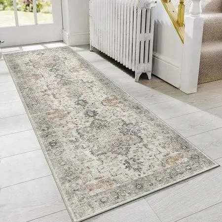 GENIMO Area Rug 2x8 Non Slip Vintage Hallway Runner Rug, Low Pile Lightweight Rugs for Entryway, Hallway, Kitchen and Corridor, Light Taupe Brown