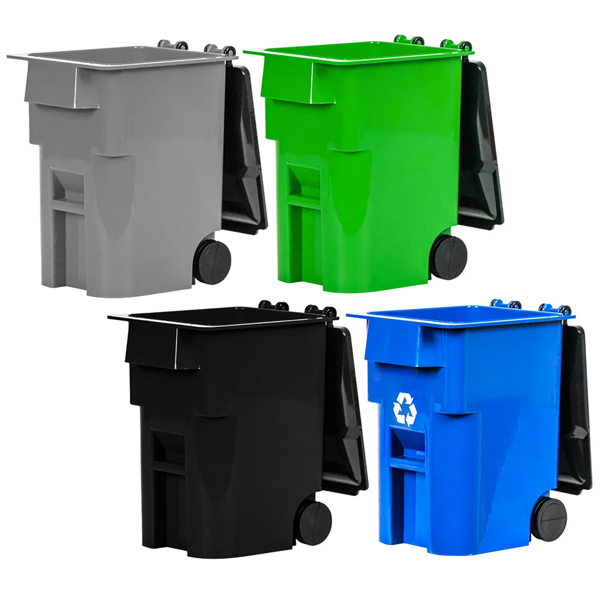 Set of 3 Blue Recycling Trash Cans With Lid &amp; Wheels for WWE &amp; AEW Figures