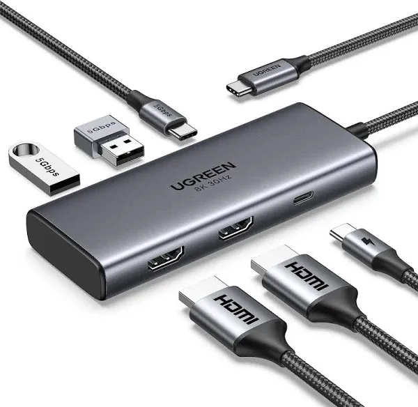 UGREEN Revodok USB C Docking Station Dual 4K@60Hz HDMI, 6-in-1 USB C Hub Dual Monitor with 4K@60Hz HDMI, PD Charging, USB C and 2 USB A 3.0 Data Port for MacBook/iPad/XPS/ThinkPad/Surface Pro