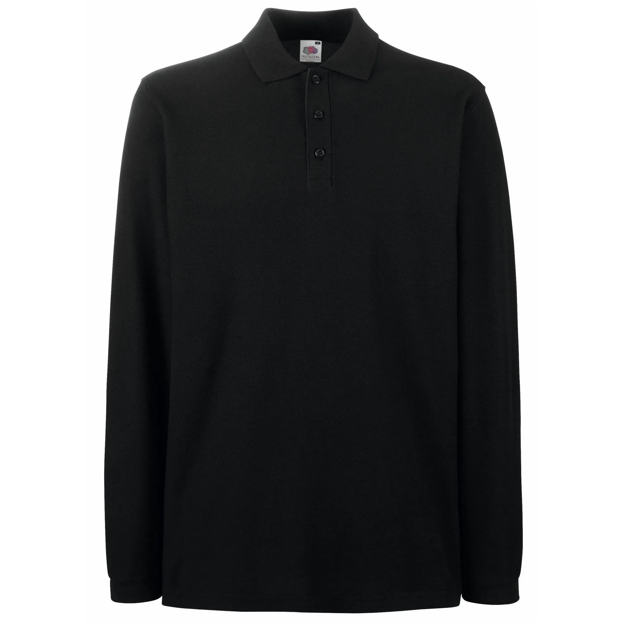 Fruit of The Loom Mens Premium Long Sleeve Polo Shirt / XL / Black