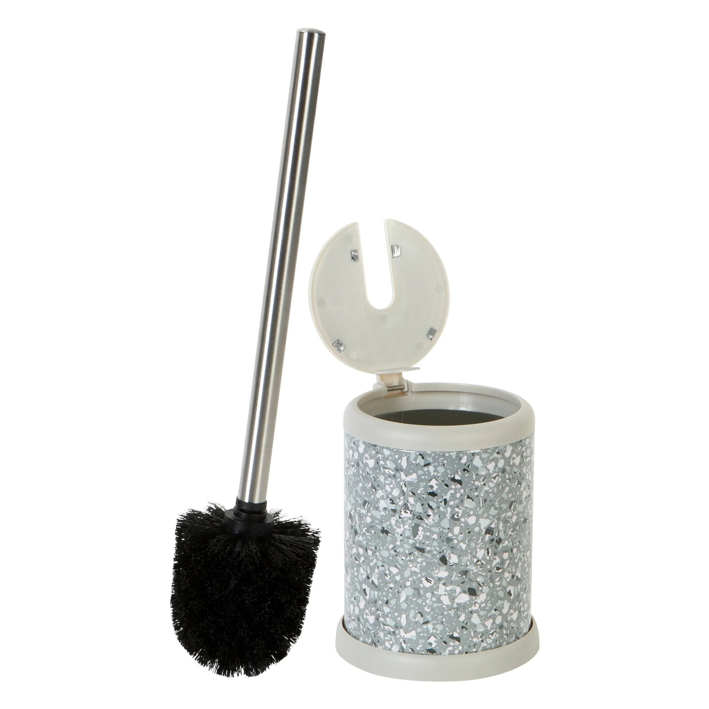 Bath Bliss Self Closing Lid Toilet Brush and Holder in Marble 4 5 Rd x 14 75