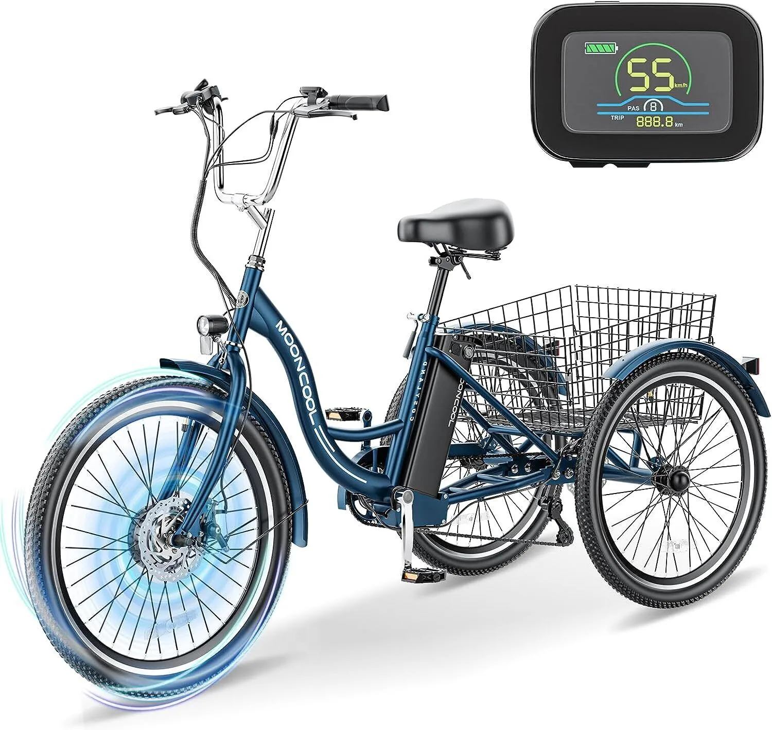 MOONCOOL Electric Tricycle for Adults, 350W 36V 7 Speeds Electric Trike Bicycle