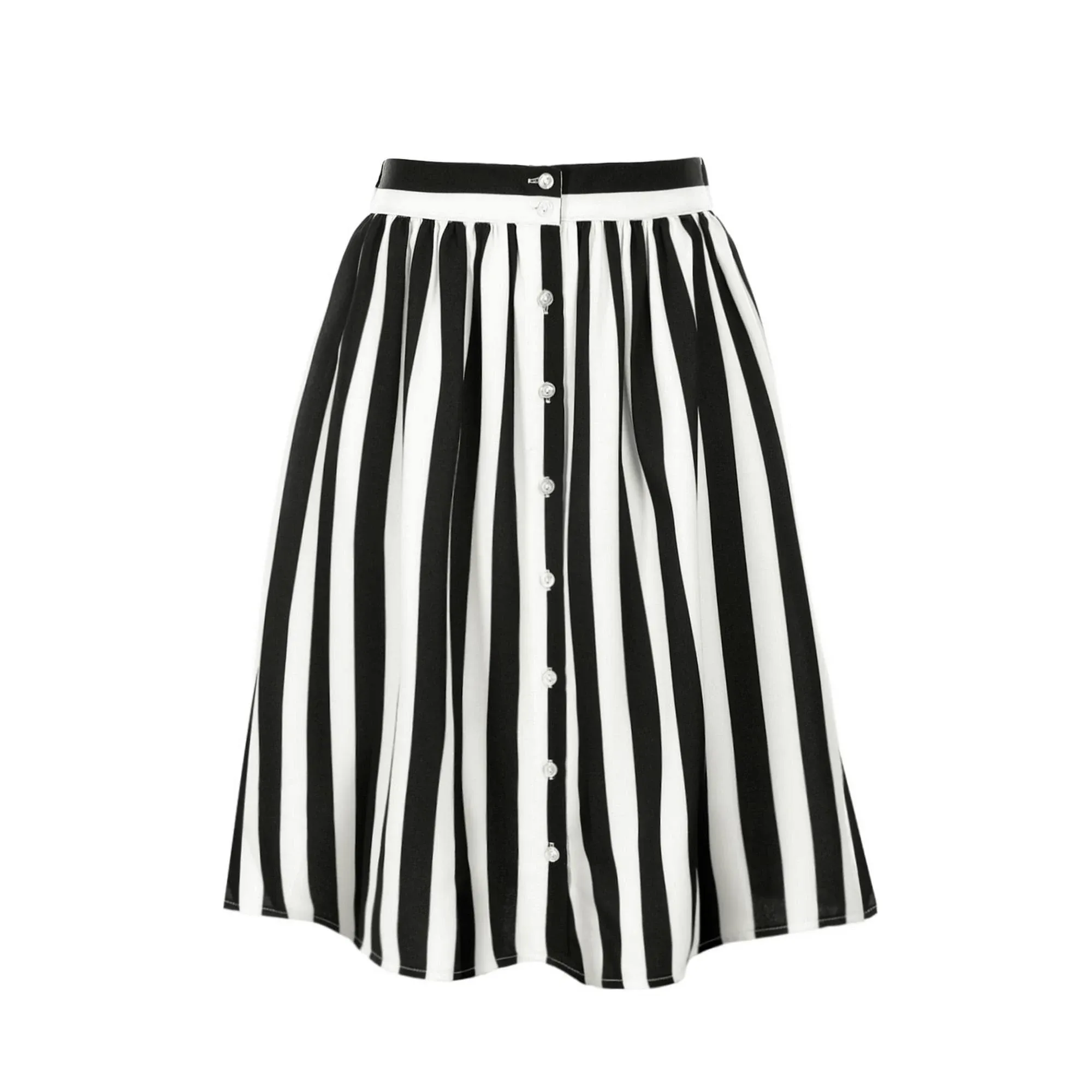 Allegra K Women's Striped Button Front Elastic Back Waist A-Line Midi Skirt