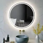 KWW 28 inch Large Modern LED Round Bathroom Vanity Mirror, Color Temperature Adjustable, Anti-Fog Dimmable Lights, Easy to Install, Wall Mounted