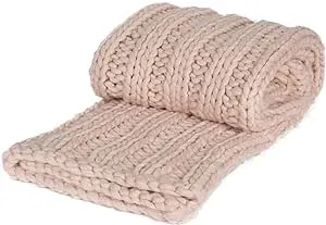 Kate and Laurel Chunky Knit Throw Blanket, Soft Pink