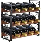 X-cosrack Rustic 3 Tier Stackable Wine Rack Freestanding 12 Bottles Or