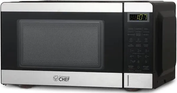 COMMERCIAL CHEF 0.7 Cubic Foot Microwave with 10 Power Levels, Small Microwave with Push Button, 700W Countertop Microwave up to 99 Minute Timer and Digital Display, Stainless Steel