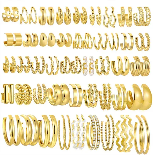 If You 45 Pairs Gold Hoop Earrings Set for Women, Chunky Gold Earrings Multipack, Trendy Hypoallergenic Silver Hoop Earring Pack (Style2-gold)