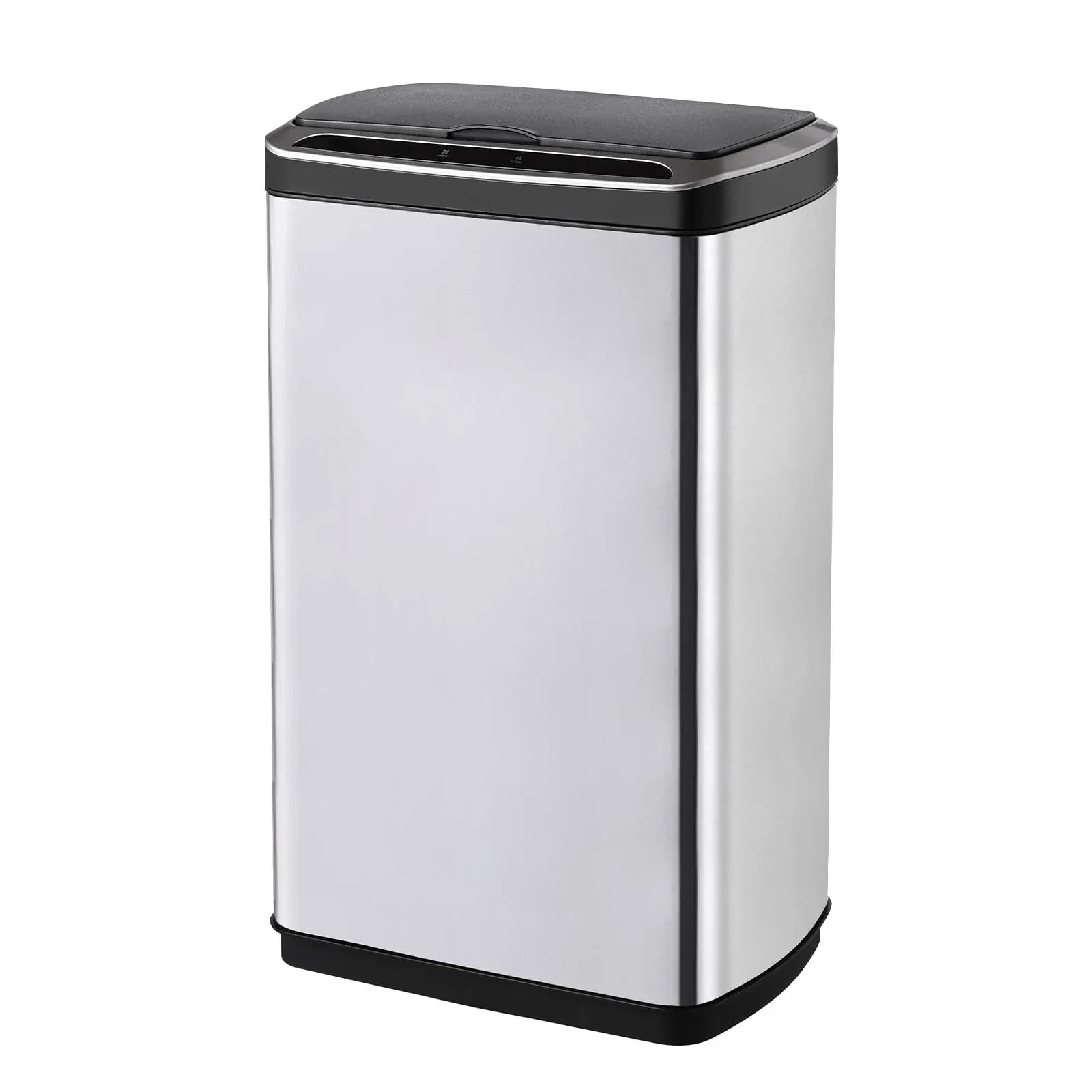 ELPHECO 50 Liter / 13.2 Gallon Rectangular Kitchen Trash Can, Brushed Stainless Steel Finish Motion Sensor Trash Can, Automatic Trash can for Kitchen, Living Room, Office, 3 AA Batteries, Black