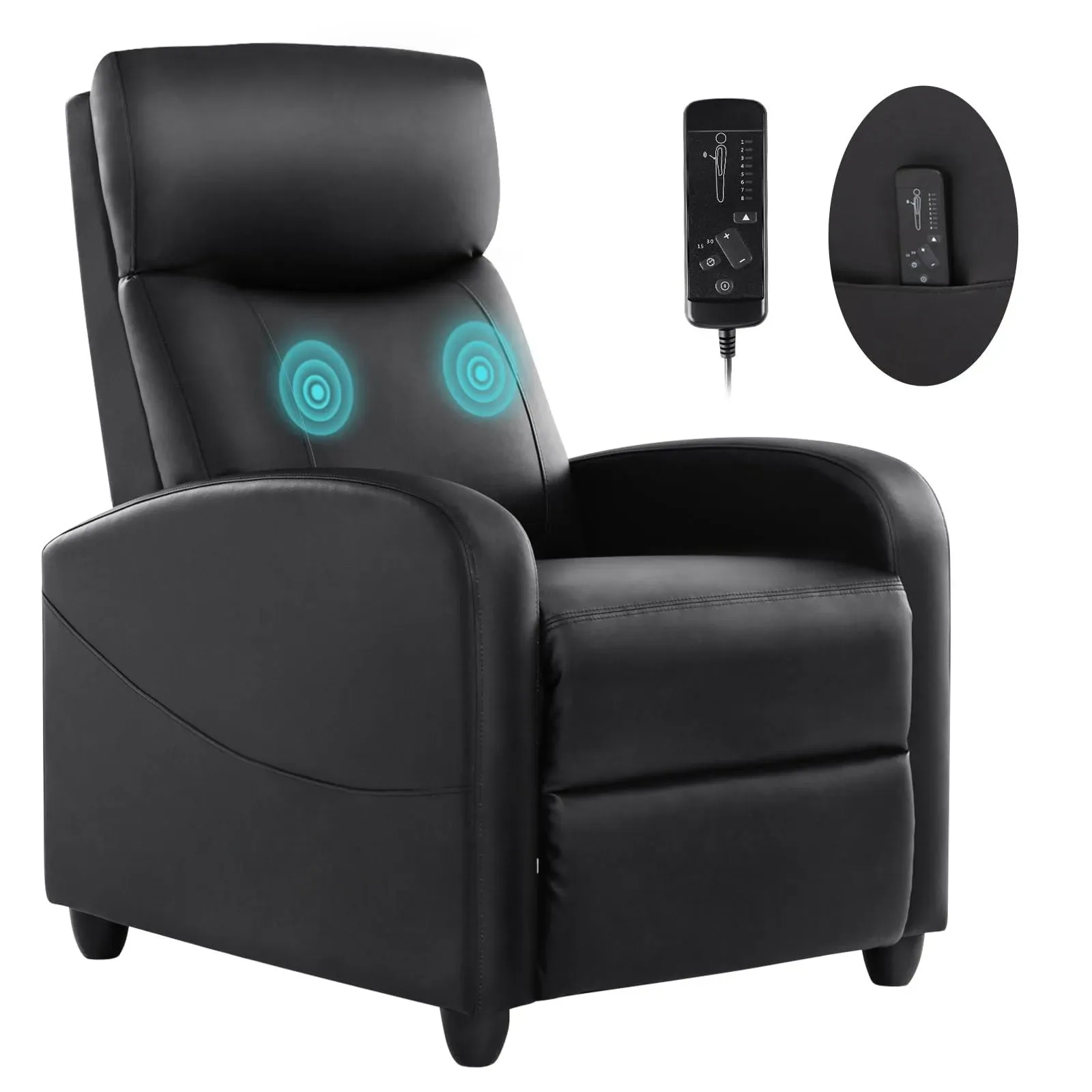 Sweetcrispy Recliner Chair for Adults, Massage PU Leather Small Recliner Home Theater Seating with Lumbar Support, Adjustable Modern Reclining Chair