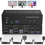 HDMI + 2 Displayport USB 3.0 KVM Switch Triple Monitor for 2 Computers, 4K@60Hz KVM Switch 2 Computers x 3 Monitors with Audio Microphone Output and 3 USB 3.0 Ports, Keyboard Mouse Switcher