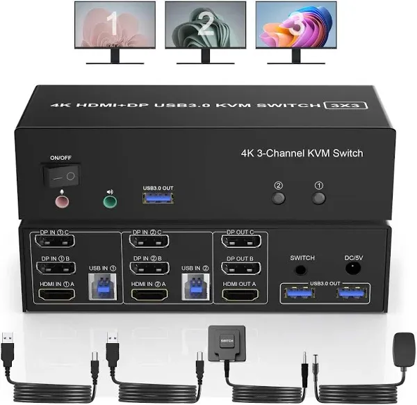 Yeemie Pro HDMI + 2 DisplayPort USB 3.0 KVM Switch