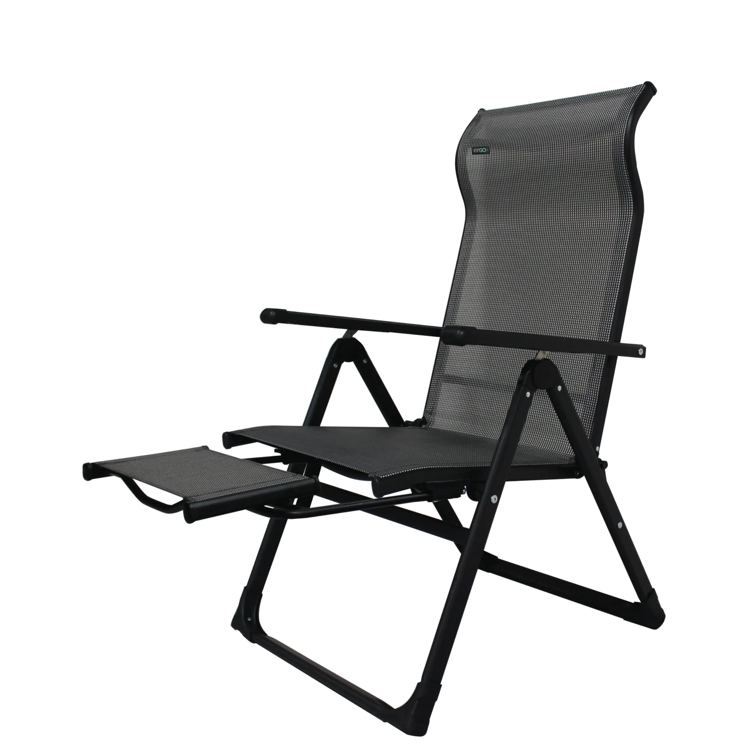 Caravan Sports Ergo+ Patio Folding Chair, Gray with Flip Out Footrest, 300 LBS Weight Capacity, 7 Recline Positions