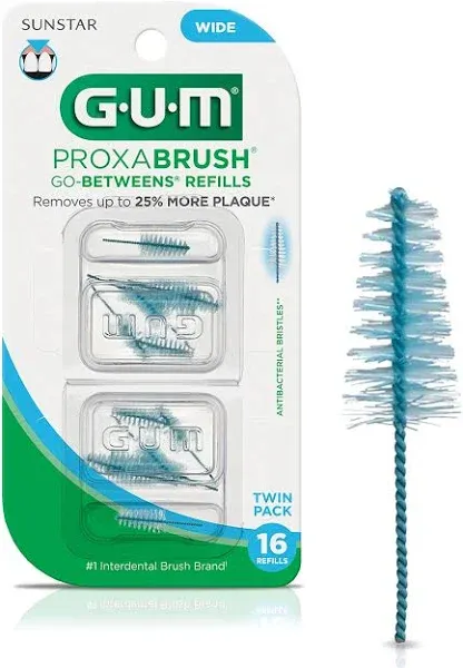 Gum Proxabrush Go-Betweens Refills - Wide - Compatible with Gum Permanent Handle - Reusable Interdental Brushes - Soft Bristled Dental Picks, 8ct