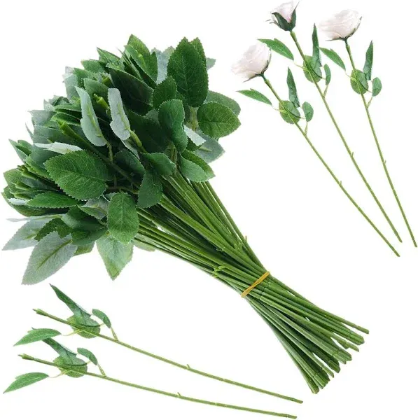 50 Pcs 13'' Rose Stems with Leaves, Fake Flower Stems, Faux Green Leaves Stems, Floral Arrangement Supplies, DIY Artificial Flowers Tools for Bouquet Wedding Party