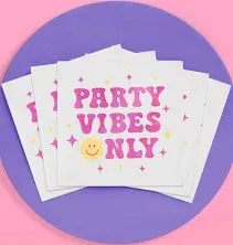 xo, Fetti Party Vibes Only Napkins - 3-ply, 24 pcs | Preppy Party Decorations, Birthdy Party Supplies, Smiley Party Favors, Lightning Cute Smile