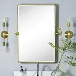 TEHOME 20x30'' Pivot Rectangle Bathroom Vanity Mirror Brushed Gold Rounded Corner Metal Framed Tilting Beveled Vanity Wall Mirrors