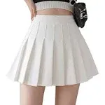 Apriddeo Girls Women High Waisted Pleated Skirt Plain Plaid A-Line Mini Skirt Skater Tennis School Uniform Skirts Lining Shorts