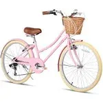 Glerc 24" Girls Cruiser Bike 6-Speed Cruiser Women's Hybird Bicycle Fo