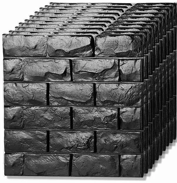 Circloophs 3D Wall Panels Stick and Peel, Black Brick Printable 3D Wallpaper Stick and Peel Self Adhesive Waterproof Foam Faux Brick Paneling for Bedroom, Bathroom, Kitchen, Fireplace (30, Black)