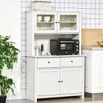 HOMCOM 63.5&#034; Kitchen Buffet with Hutch, Pantry Storage White