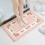 Ukeler Luxury Shaggy Pink Rose Bath Rugs Washable Non-Slip Bathroom Mat for Home and Hotel, 17.7''x29.5''