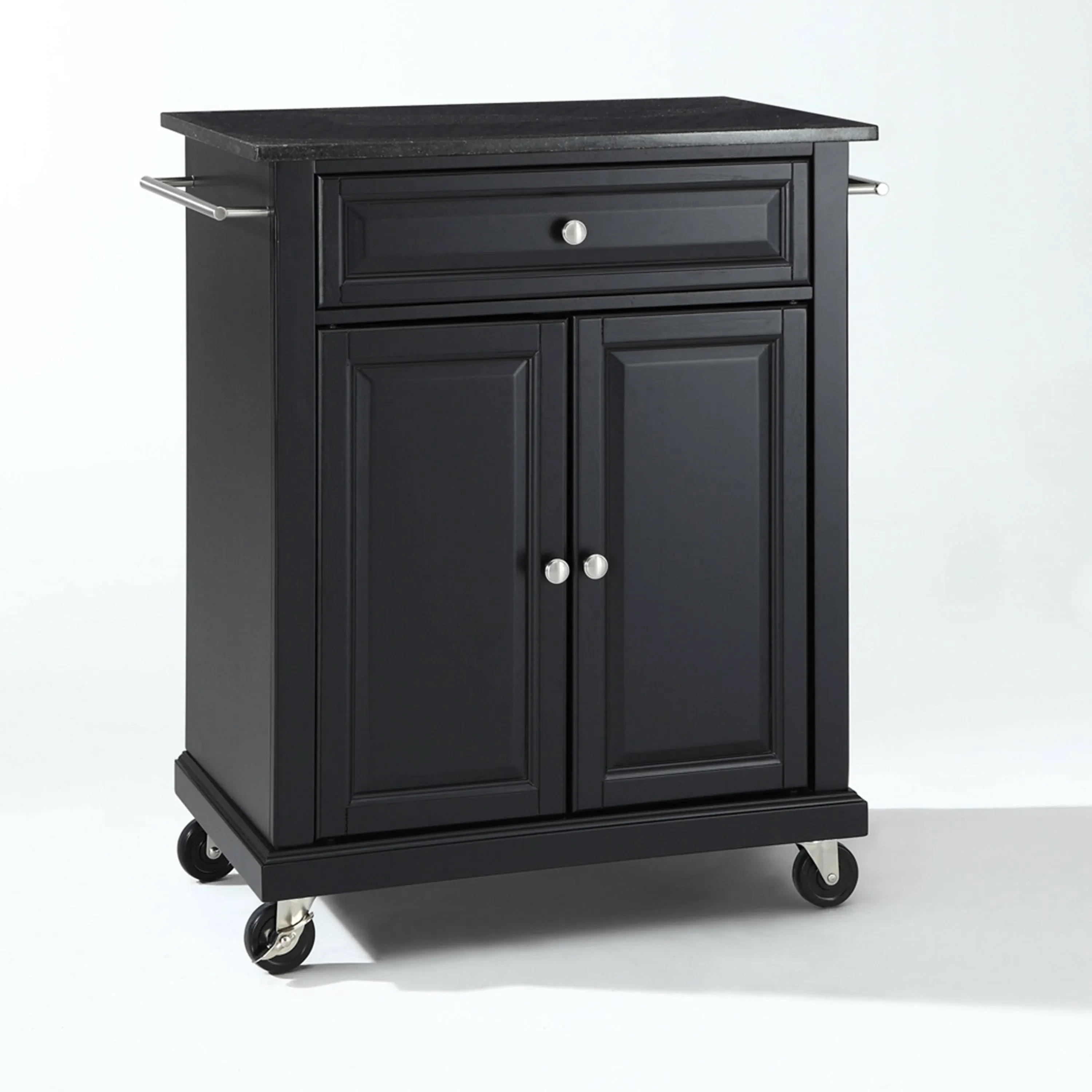 Crosley Solid Black Granite Top Portable Kitchen Cart/Island Black