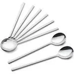 IQCWOOD Spoons, 8 Pieces Stainless Steel Korean Spoons,8.5 inch Soup Spoons,Korean Spoons with Long Handles,Rice Spoon,Asian Soup Spoon for Home, Kitchen or