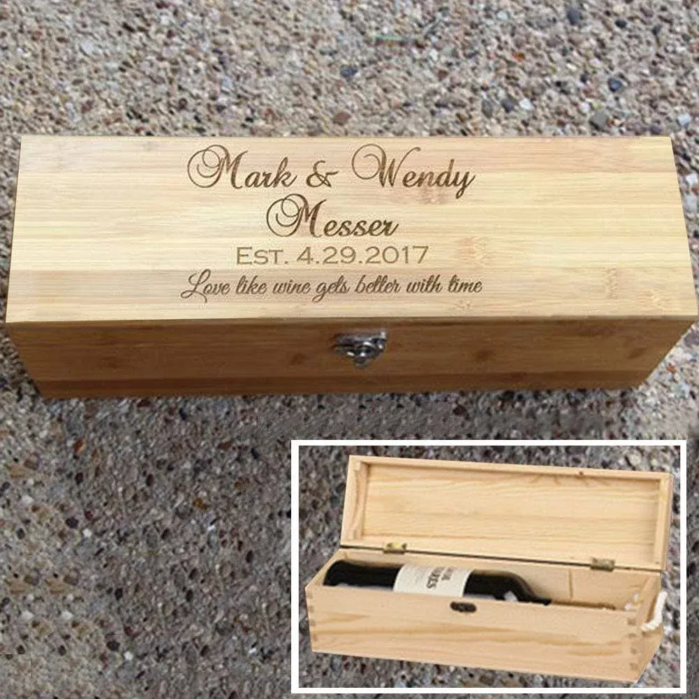 Clibesty Personalized Wooden Wine Box, Wedding Gift Box, Anniversary Wine Box, Custom Engraved Gift Single Wine Box (Wooden)