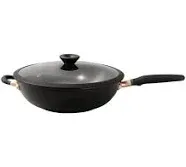 Meyer Nonstick Wok with Glass Lid, 12.5" Induction Compatible Stir Fry Pan, Hard Anodized Nonstick Wok, Dishwasher Safe, Oven Safe, Matte Black with Silicone Handles, Accent Series Cookware, Large