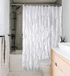 Volens White Ruffle Shower Curtain Farmhouse Fabric Cloth Curtains for Bathroom 72x72 in Long