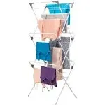 mDesign Tall Metal Foldable Laundry Clothes Drying Rack Stand - White/Gray