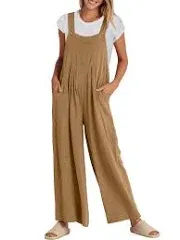 ANRABESS Womens Jumpsuits Overalls Wide Leg Casual Summer Outfits Linen Rompers Jumpers Sleeveless Straps 2024 Clothes