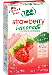 True Lemon Strawberry Lemonade Water Enhancer Drink Mix (12 Pack of 10 Count Boxes), Low Calorie Drink Mix Packets for Water, Powdered Drink Mixes & Flavorings, Individual Drink Packets, Water Flavor